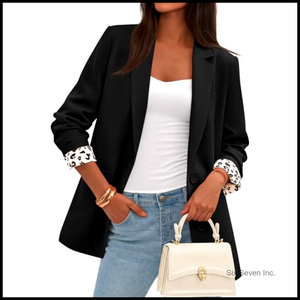 Leopard Printed Lining Open Front Blazer For Busi… - image 3